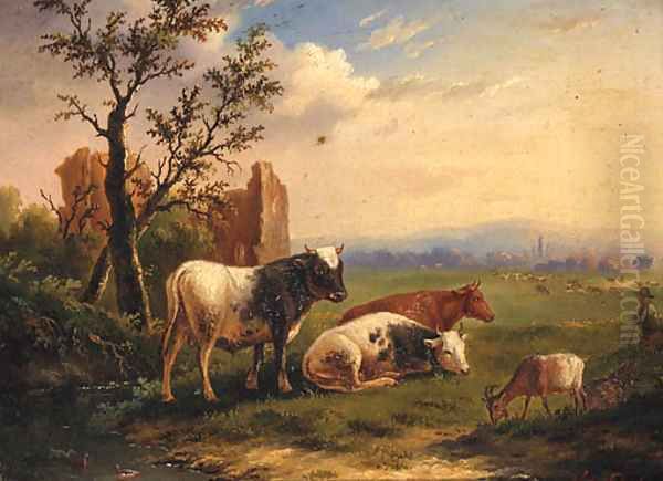 Cattle With A Goat In A Meadow - view 1