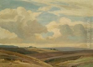 Sheep Grazing On Moorland by Ernest Higgins Rigg