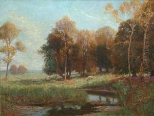 Sheep Grazing In A River Landscape by Ernest Higgins Rigg