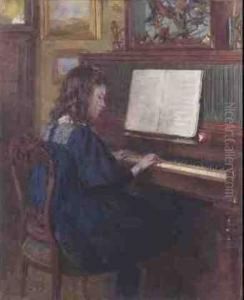 Artist's Daughter At The Piano by Ernest Higgins Rigg