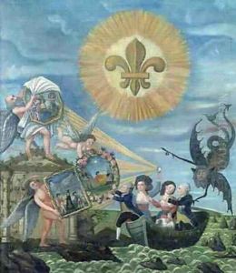 The Hope of Happiness Dedicated to the Nation with Louis XVI (1754-93) Driven by Goodness and Jacques Necker Driven by Truth by Dubois