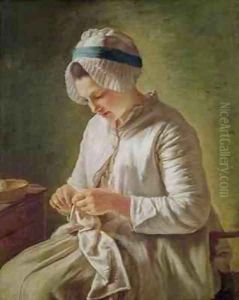 The Seamstress or Young Woman Working by Francoise Duparc