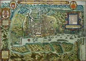 Map of the City and Portuguese Port of Goa India by Johannes Baptista van, the Younger Doetechum