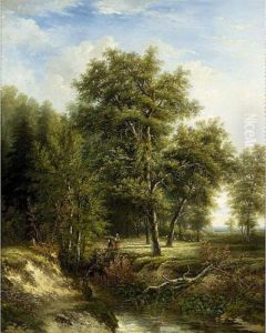 Figures On A Path In A Wooded Landscape by Hermanus Jan Hendrik Rijkelijkhuijsen