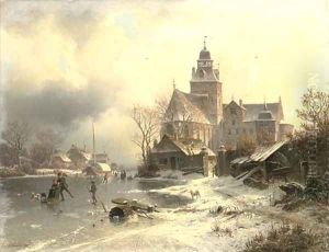 Skaters in a frozen winter landscape