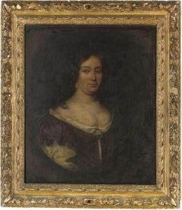 Portrait Of A Lady, Half-length,
 In Classical Brown Dress Withpearl Ornaments, In A Feigned Oval