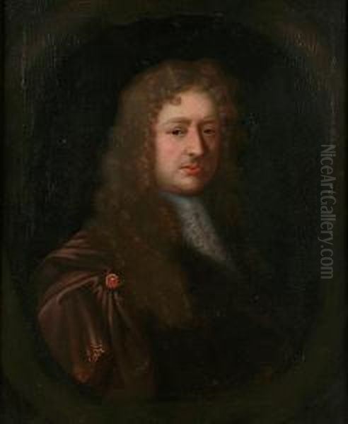 Portrait Of A Gentleman, Bust Length, Wearing Long Brown Wig And Robes, In Painted Oval - view 1