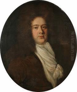 Portrait Of A Gentleman, Bust-length In A Brown Coat And A Cream Cravat by John Riley