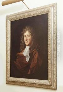 Portrait Of A Gentleman, Half Length, Wearing Brown Robes And A White Jabot by John Riley