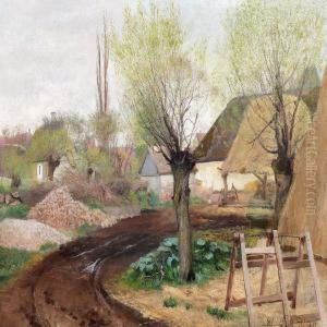 Road To A Cottage, In The Foreground A Willow And A Sawhorse