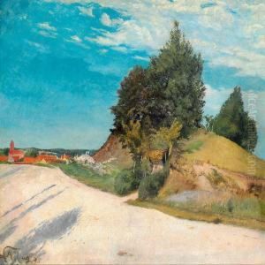 Stovet Landevej Ved En Bakke Med Popler