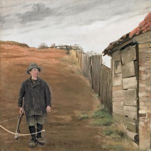 Armed Young Boy By Cottage