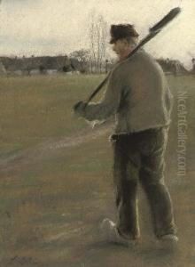 En Bondemand Paa Vej Hjem Over Marken (a Farmer On His Way Home Across The Field) by Laurits Andersen Ring