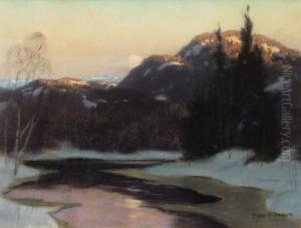 Winter Creek At Sunset - view 1