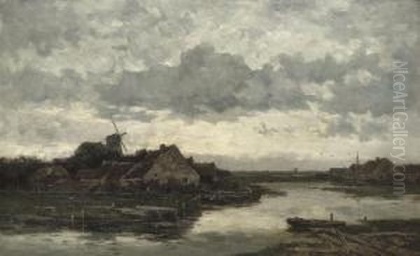 Avondstond Bij Megen: A Small Village Near A River - view 1