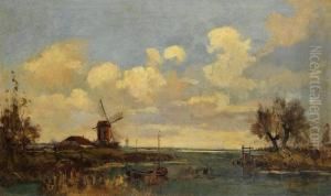 Hollandische Landschaft Mit Windmuhlen