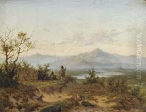 Artists Working In A Mountainous River Landscape