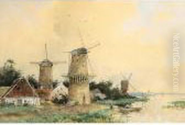 A River Landscape With Windmills - view 1