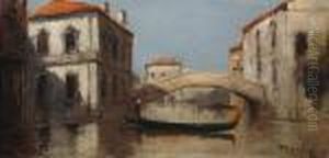 Gondola On A Venetian Canal by Virgilio Ripari