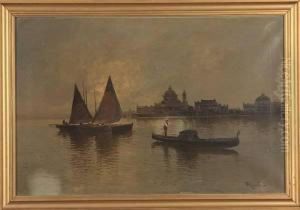Nocturnal Venetian Scene by Virgilio Ripari
