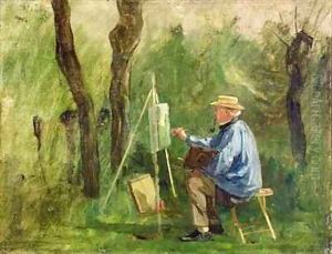 Corot at his Easel Crecy en Brie by Eugene Decan