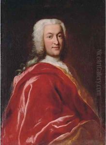 Portrait of a gentleman, half-length, in a red velvet mantle, wearing a wig