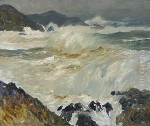 Crashing Waves On A Rocky Shore by William Frederick Ritschel