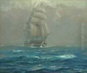 N.a. Sail Ship - "coming
Through The Fog - Pacific Ocean" Titled Verso Circa 1925 S L/r: W.
Ritschel O/c Laid/d On/c 25x30 by William Frederick Ritschel