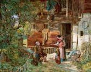 Familienidylle Vor Dem Bauernhaus