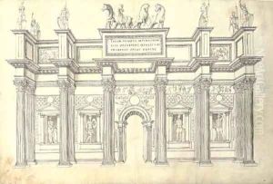 A monumental gateway of five bays in the Corinthian Order by J. Androuet (du Cerceau) Ducerceau