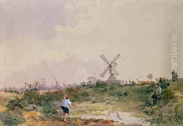 The Windmill on Wimbledon Common with a Boy Fishing - view 1