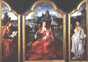 The Rest on the Flight into Egypt with St Catherine of Alexandria and St Barbara by Jan van Doornik
