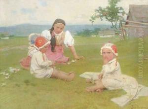 Playtime in the meadow by Josef Douba