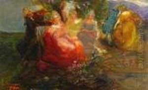 "concertino" Olio Su Tavola Firmato E Iscritto In Basso A Sinistra. In Cornice