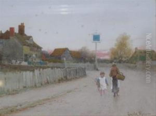 Mother And Daughter On A Road Before An Inn - view 1