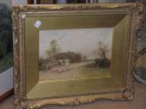 Going To Market, A Drover And His Flock Of Sheep Walking On A Village Path - view 1