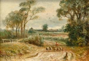 Sheep And Shepherdon A Country Lane