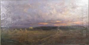A Figure On A Country Path At Sunset