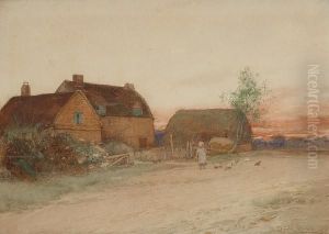 A Farmstead At Sunset by Leopold Rivers