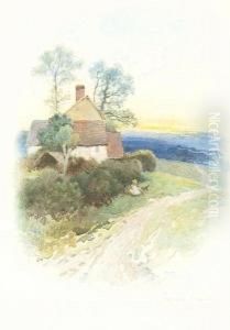 'shepherd And Sheep Through A Village' And 'sunset Over A Country Cottage'