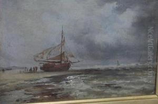 A Beached Fishing Vessel With Figures - view 1