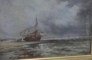 A Beached Fishing Vessel With Figures