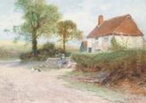 Children Playing Outside A Country Cottage