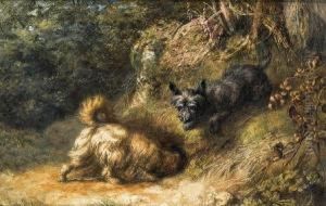 Terriers At Work by Briton Riviere