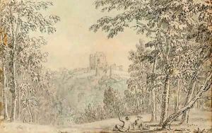 Figures resting before a ruined fortress by Anthony Devis