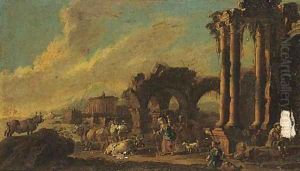 Shepherds and shepherdesses amongst classical ruins
