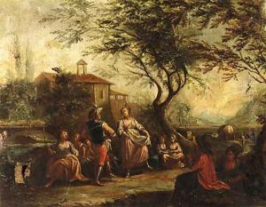Travellers conversing by a River by Antonio Diziani