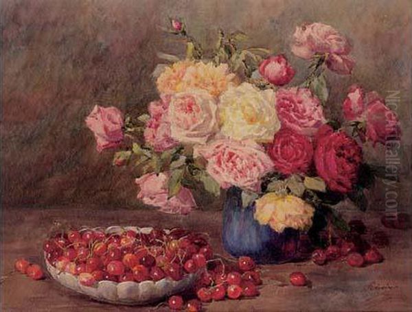 Nature Morte Au Bouquet De Roses Et Aux Cerises - view 1