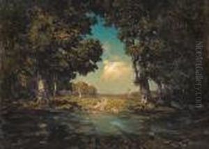 Secluded Pond With A Sunlit Clearing by Julian Walbridge Rix