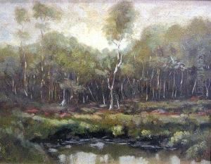 A Pond With A Stand Of Trees Beyond (aspens) by Julian Walbridge Rix